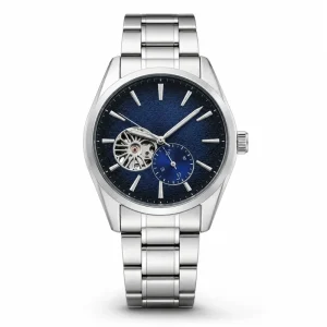 Men’s 10m Water Resistant Alloy Case Stainless Steel Strap Business Style Mechanical Watch Pointer Dial Hidden Clasp