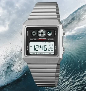 Men’s 2 Time Alloy Digital Chronograph Watch LED Display Glass Dial Water Resistant