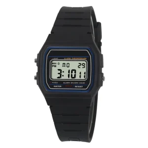 Men’s 24-Hour Digital Sports Watch 3ATM Water Resistant Alarm Stop Watch Chronograph Back Light Black White Display Date