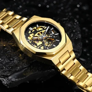 Men’s 344 Skeleton Mechanical Automatic Watch Alloy Case European American Casual Style 46mm 20mm Stainless Steel Pointer