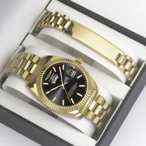 Men’s 40mm Dial Dual Calendar Luxury Quartz Watch and Bracelet Set Casual Style