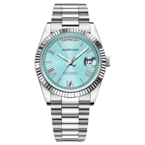Men’s 40mm Stainless Steel Mechanical Watch with Sapphire Crystal Day and Date Display Business Style 22mm Steel Band