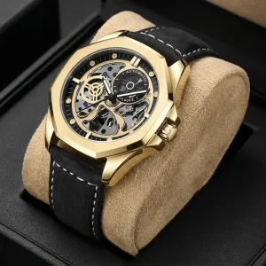 Men’s 41mm diver smart watch leather 20mm hollow mechanical pointer hip hop style ETA quality assured