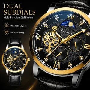 Men’s 8859 Automatic Mechanical Watch Waterproof Leather Strap Business Casual Custom Logo High-Quality Chronograph Tool