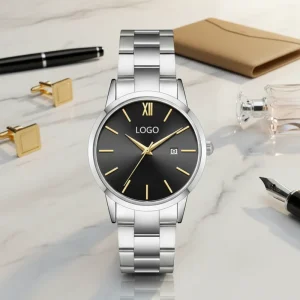 Men’s Alloy Case Stainless Steel Band Sport & Business Quartz Watch with Luminous Dial 40mm Waterproof Calendar