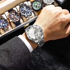 Men’s Antique Luxury Fashion Business Coin Watch 48mm Sapphire Glass Analog Quartz Stainless Steel 5BAR Luminous Date