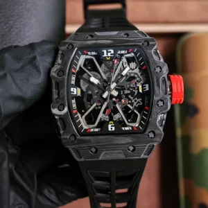 Men’s Automatic Carbon Fiber Black Skeleton Dial Butterfly Rotor Luxury Mechanical Watch