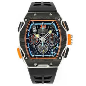 Men’s Automatic Carbon Fiber Orange Skeleton Dial Octagon Mechanical Watch