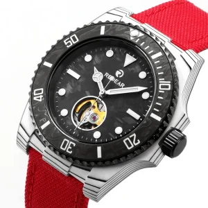 Men’s Automatic Carbon Fiber Watch with 20mm Nylon Band Mechanical Movement