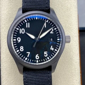 Men’s Automatic Chronograph Watch Blue Pointer Tonneau Tourbillon Nylon Bracelet Waterproof Casual Minimalist