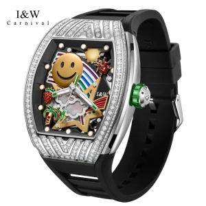 Men’s Automatic Diver Watch 43*51mm Tonneau Case Rubber Band Stainless Steel Mechanical Watch