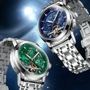 Men’s Automatic Mechanical Chronograph Watch Tri Compax Dial Waterproof Luminous Starlight Design Business
