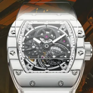 Men’s Automatic Mechanical Skeleton Watch Carbon Fiber Luminous Dial Sapphire Glass Fluorine Rubber Strap