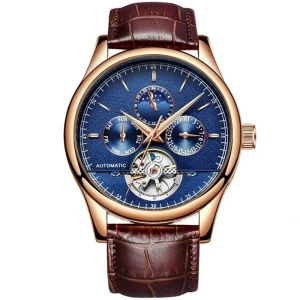 Men’s Automatic Mechanical Tourbillon Leather Watch Water Resistant