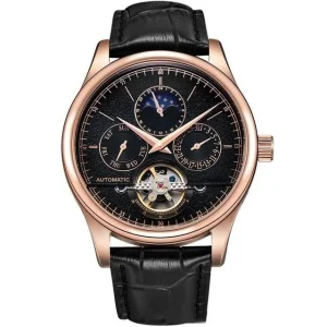 Men’s Automatic Mechanical Tourbillon Moon Phase Leather Strap 43mm Luminous Waterproof Watch