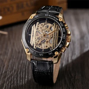 Men’s Automatic Mechanical Watch Acrylic Band Luminous Pointer Dial Waterproof Student Watch