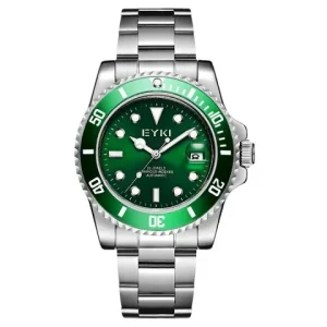 Men’s Automatic Mechanical Watch Green Water Ghost Calendar Waterproof Stainless Steel Strap Casual Fashion Business Pointer