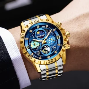 Men’s Automatic Mechanical Watch High-Quality Starry Dial Fashion Business Wristwatch, Waterproof Small Seconds