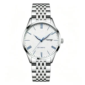 Men’s Automatic Mechanical Watch Luxury Stainless Steel Wristwatch with Date Display