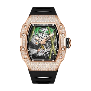 Men’s Automatic Mechanical Watch Panda Series Square Silicone Luminous 41mm Full Diamond Craftsmanship Skeleton Fashion