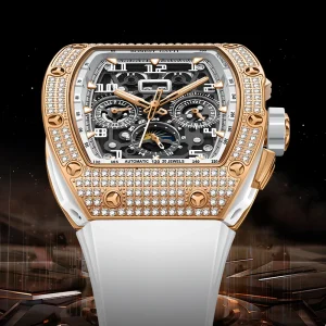 Men’s Automatic Mechanical Watch Racing Series Calendar Month Display Date Rubber Strap Sapphire Crystal Luminous