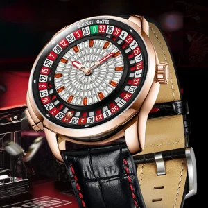 Men’s Automatic Mechanical Watch Roulette Wheel Design Sapphire Mirror Leather Strap Tourbillon