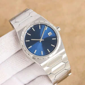 Men’s Automatic Mechanical Watch Stainless Steel Integrated Strap Blue Dial Date Display Office and Casual Wear Wristwatch