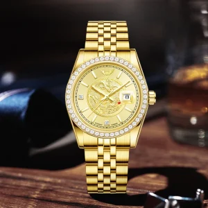 Men’s Automatic Mechanical Watch Stainless Steel Sapphire Crystal Dial Diamond Luminous Date 50M Waterproof