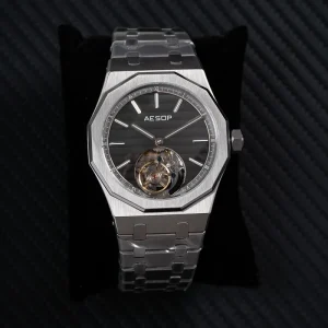 Men’s Automatic Mechanical Watch Stainless Steel Tourbillon Skeleton Pointer