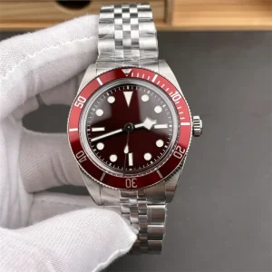 Men’s Automatic Mechanical Watch Super Luminous Red Dial Red Bezel Stainless Steel Luxury Fashion Diver Watch Power Reserve