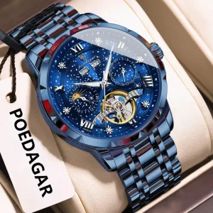 Men’s Automatic Mechanical Watch Water Resistant Stainless Steel Band Calendar Watch