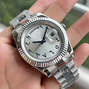 Men’s Automatic Mechanical Watch with Arabic Numerals, Double Calendar, Stainless Steel Strap, Logo Customization