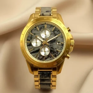 Men’s Automatic Mechanical Watch with Marble Dial White Gold and Stainless Steel Band 20mm Width Smart Display for Sports