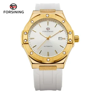 Men’s Automatic Mechanical Watch with Power Reserve Analog Display Silicone Band 44MM Dial