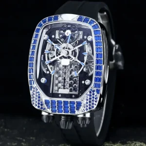 Men’s Automatic Mechanical Watch with Sapphire Bezel Skeleton Case Back Power Reserve and Water Resistance