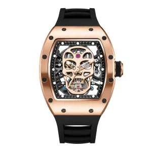 Men’s Automatic Mechanical Watch with Stainless Steel Case Silicone Strap Fashion Waterproof Luminous Wristwatch