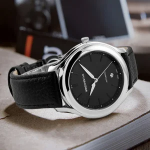 Men’s Automatic Skeleton Mechanical Water Resistant Stainless Steel Leather Pointer Business Fashion Watch