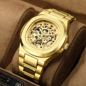 Men’s Automatic Skeleton Watch Luminous Business Hollow Mechanical Watch
