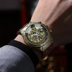 Men’s Automatic Skeleton Watch Vintage Leather Strap Mechanical Watch