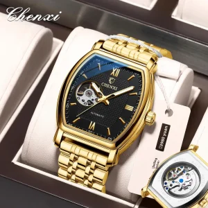 Men’s Automatic Skeleton Watch with Alloy Case Genuine Leather Strap Luxury Business Sports Mechanical Watch