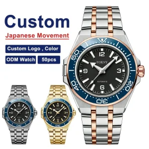 Men’s Automatic Watch 8215 Movement Stainless Steel 50M Waterproof Luminous Dial Blue Bezel Mechanical Wristwatch