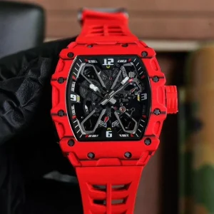 Men’s Automatic Watch Carbon Fiber Red Dial Octagon Luxury Mechanical Watch