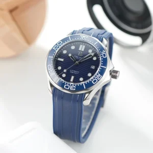 Mens Automatic Watches Blue Dial Casual Mechanical Wristwatch Silicone Strap Sport Watch OBL-OM