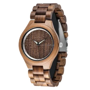 Men’s Black Quartz Hand Watch, Wooden Wrist Watch, Classic Simple Logo, Walnut Wooden Watch