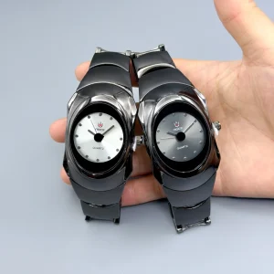 Men’s Black Stylish Watch Oval Dial Alloy Wristwatch Quartz Watch