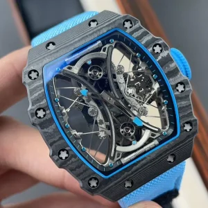 Men’s Blue Carbon Suspended Tourbillon Skeleton Mechanical Watch