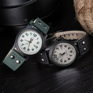 Men’s Brown Quartz Watch with Circular Dial 38mm Alloy Case and 18mm Leather Band Date Display for Sports and Daily Use