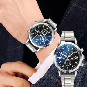 Men’s Business Alloy Casual Quartz Watch Stainless Steel 40mm Crystal Dial Wristwatch
