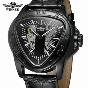 Men’s Business Belt Hollow Automatic Mechanical Triangular case Fashionable High Quality Watch