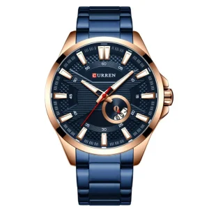 Men’s Business Casual Sport Stainless Steel Band Quartz Watch, Calendar, Waterproof